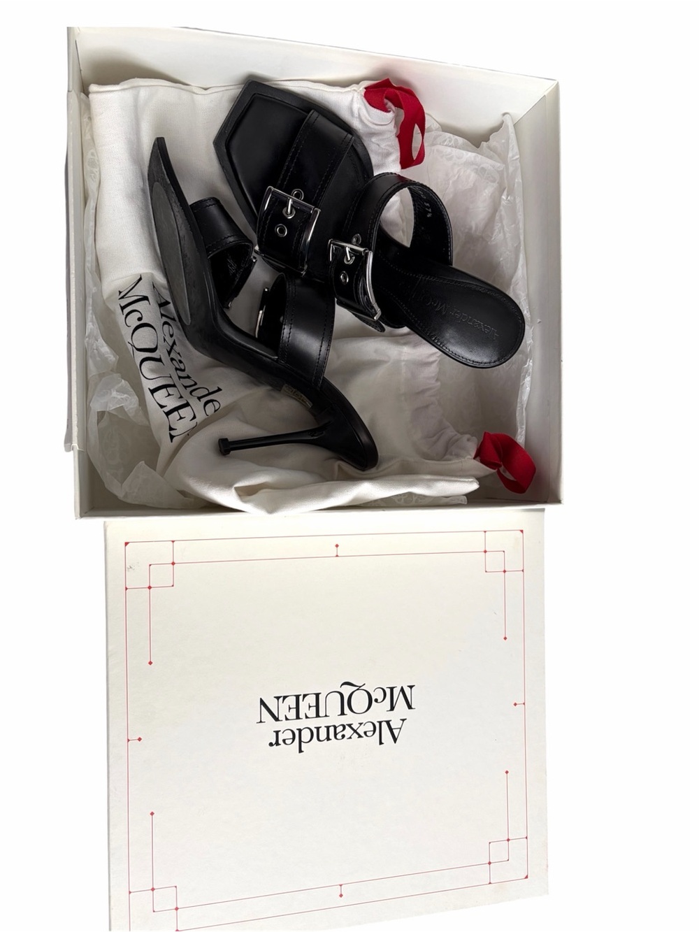 Alexander McQueen Black Leather Buckle High-Heel Sandals - Picture 3 of 3